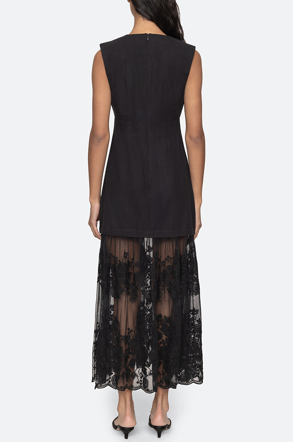 SEA Arielle linen and cotton long dress Women BLACK 7