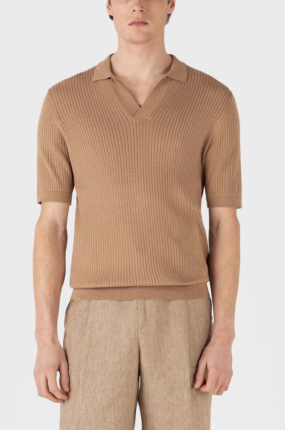 SUNSPEL Polo en maille côtelée de soie et coton Homme MARRON CLAIR 3