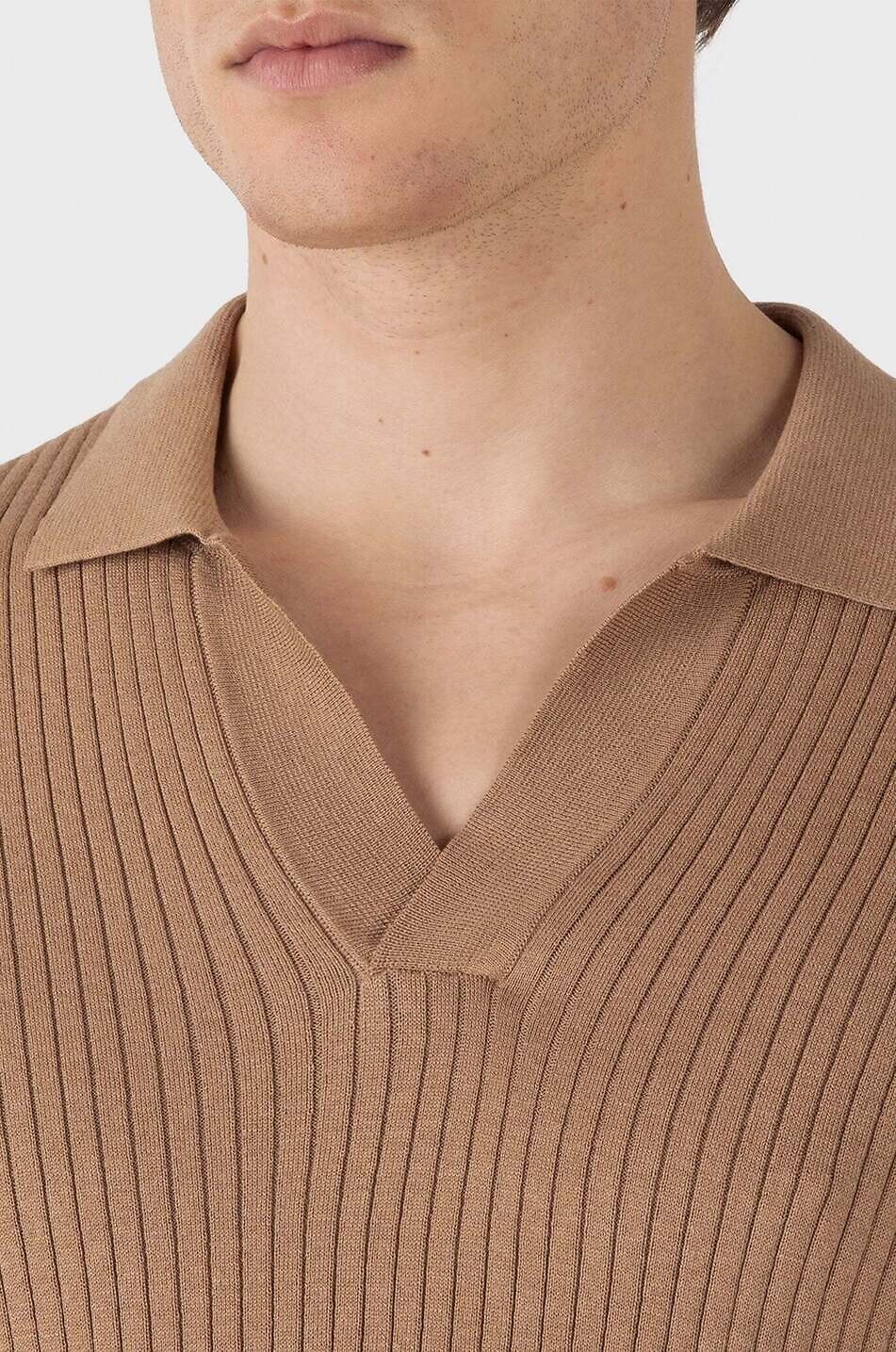 SUNSPEL Polo en maille côtelée de soie et coton Homme MARRON CLAIR 5