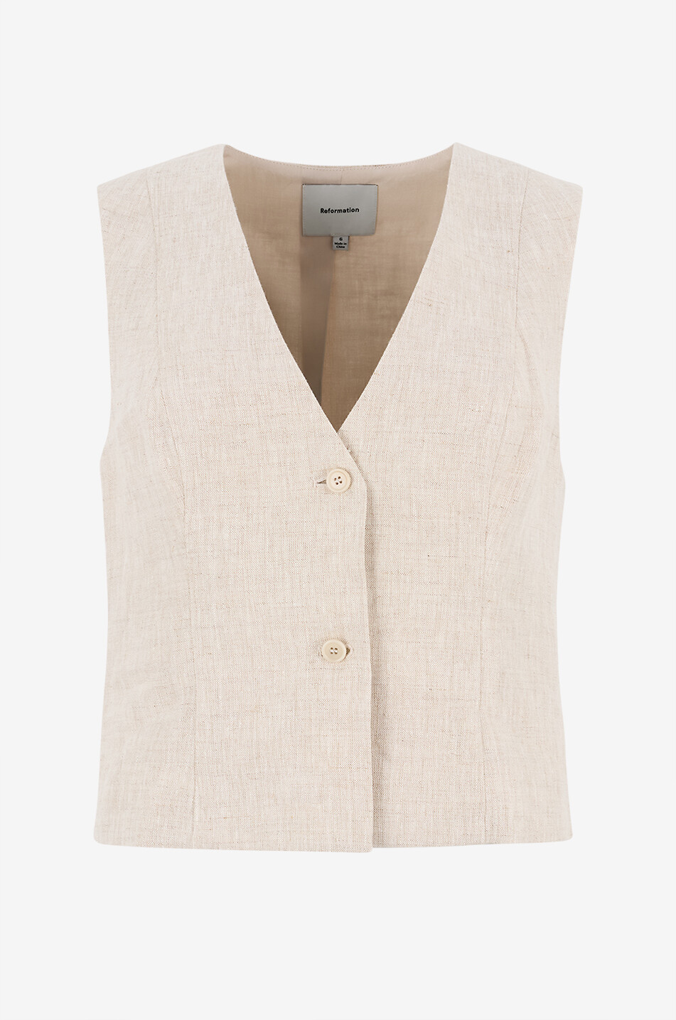 REFORMATION Anita Oatmeal cropped linen vest Women BEIGE 1