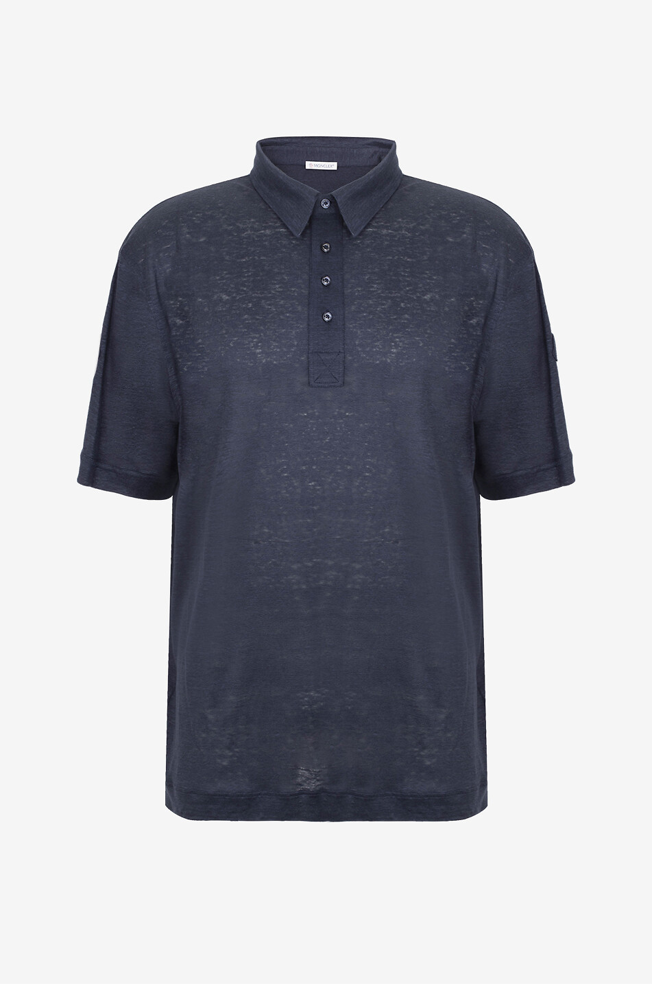 MONCLER Polo en jersey de lin à manches courtes et patch logo Homme BLEU 1