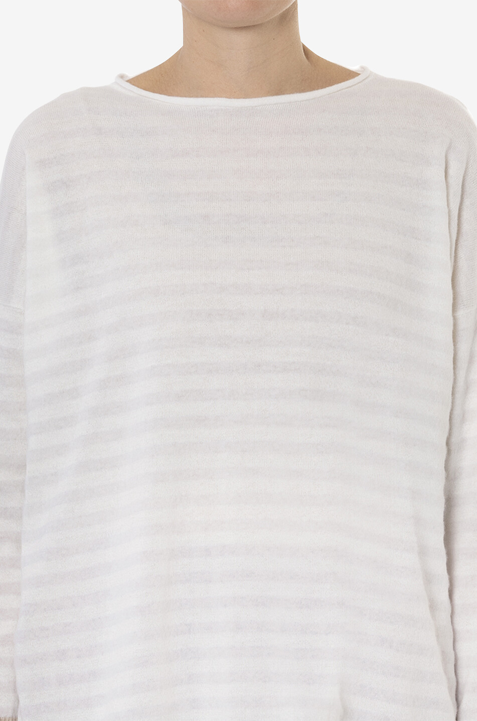 YC MILANO Pull à col rond en maille rayée Femme BLANC CASSE 5