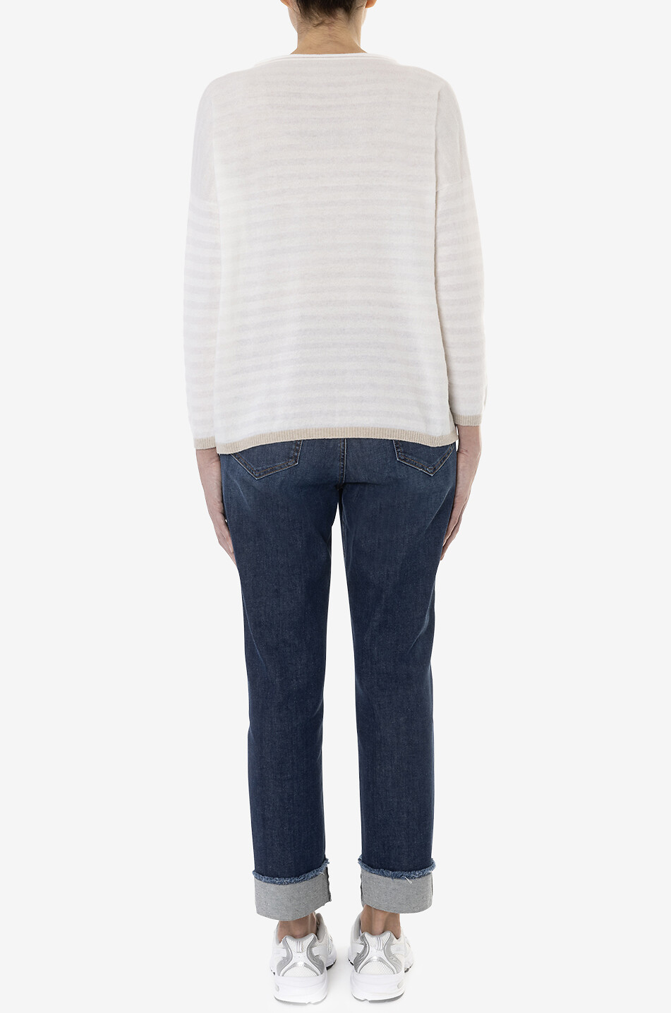 YC MILANO Pull à col rond en maille rayée Femme BLANC CASSE 4