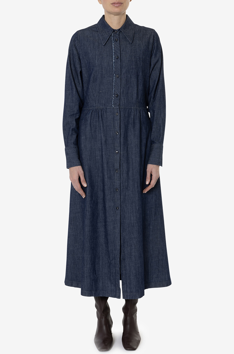 YC MILANO Long denim shirt collar dress Women BLUE 6
