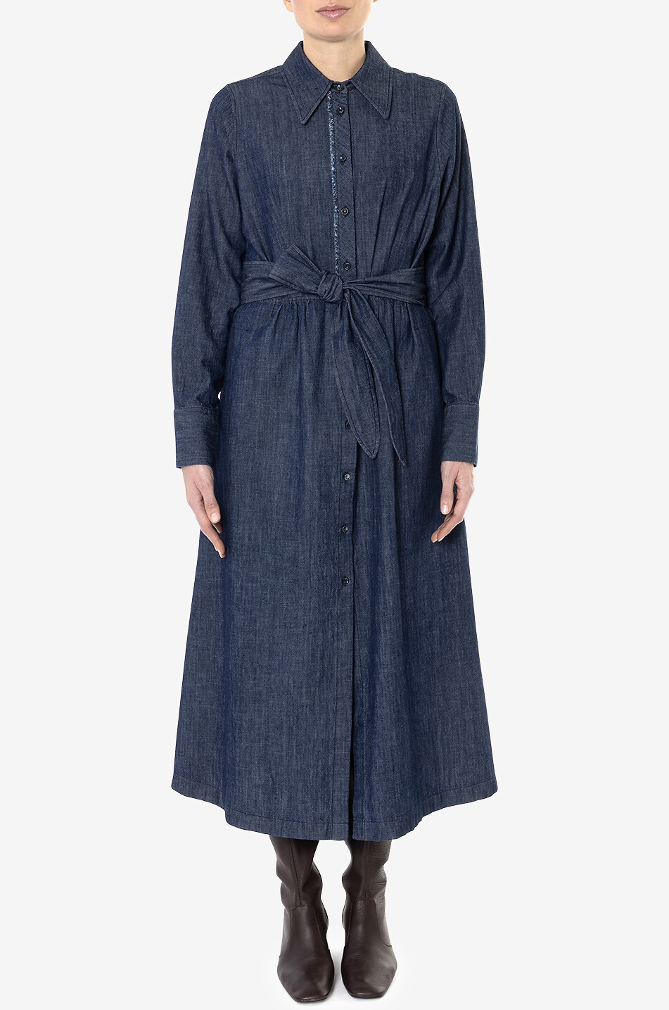YC MILANO Long denim shirt collar dress Women BLUE 3