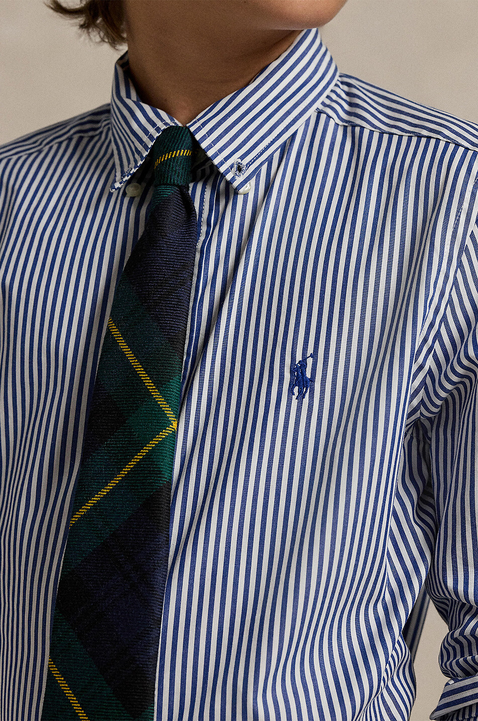 POLO RALPH LAUREN Pony long-sleeved striped boys' poplin shirt Boy BLUE 4