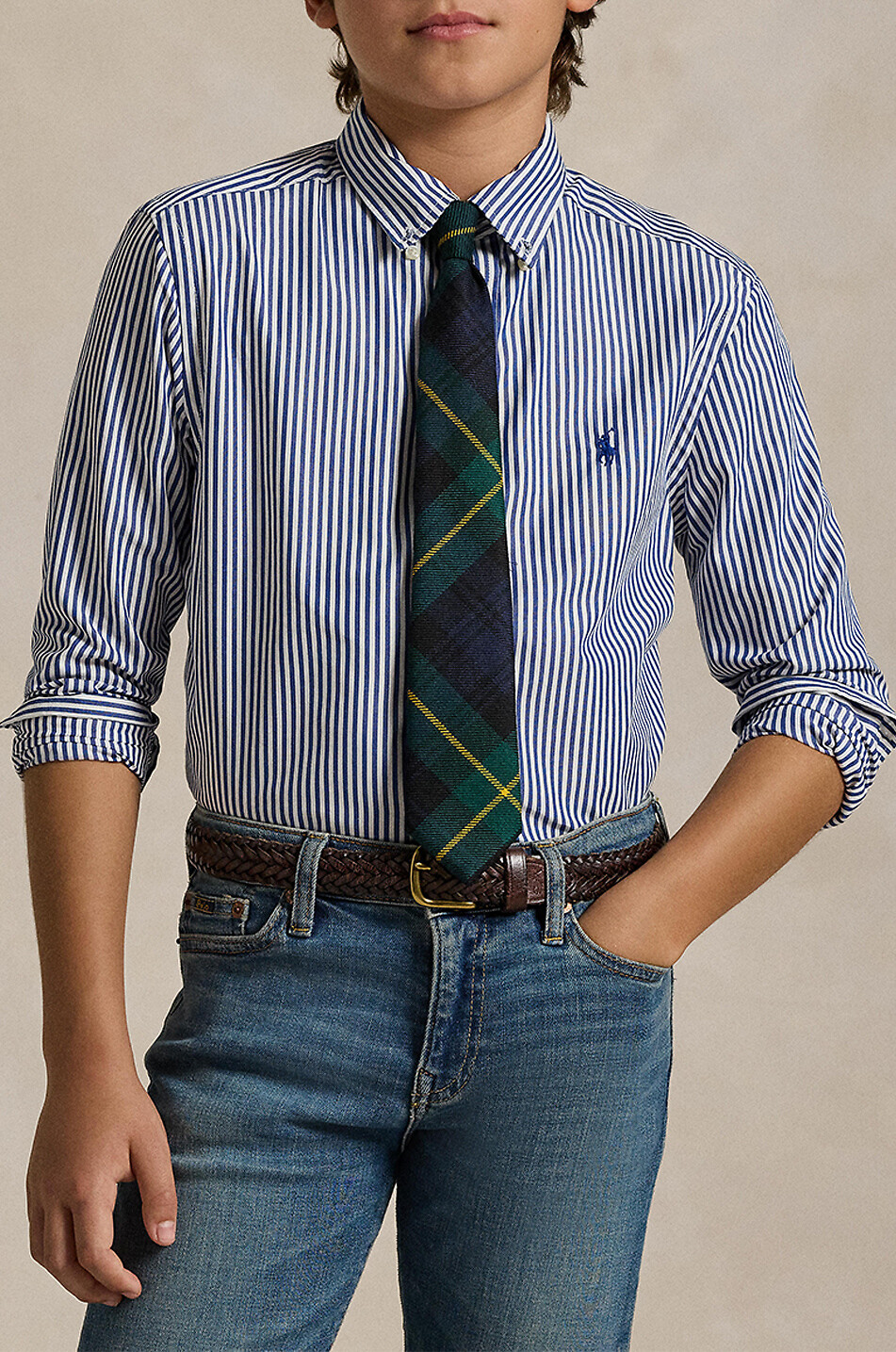 POLO RALPH LAUREN Pony long-sleeved striped boys' poplin shirt Boy BLUE 5