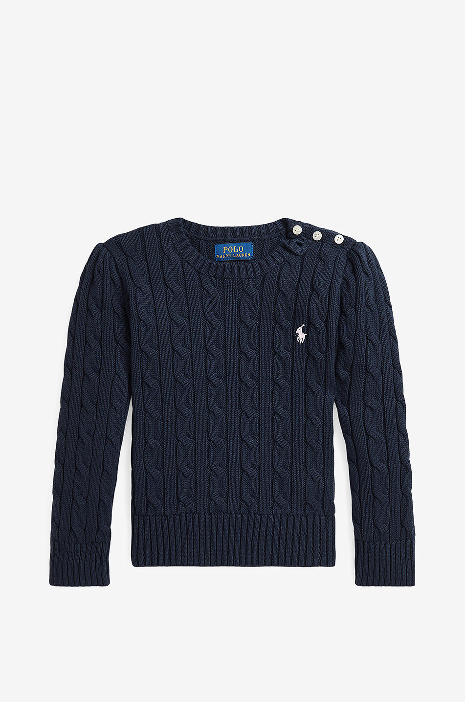 POLO RALPH LAUREN Pull torsadé à col rond en coton fille Pony Fille BLEU FONCE 1