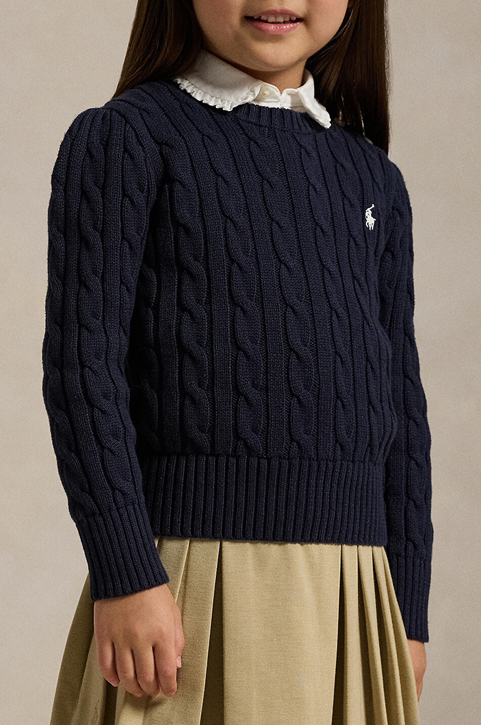 POLO RALPH LAUREN Pull torsadé à col rond en coton fille Pony Fille BLEU FONCE 3