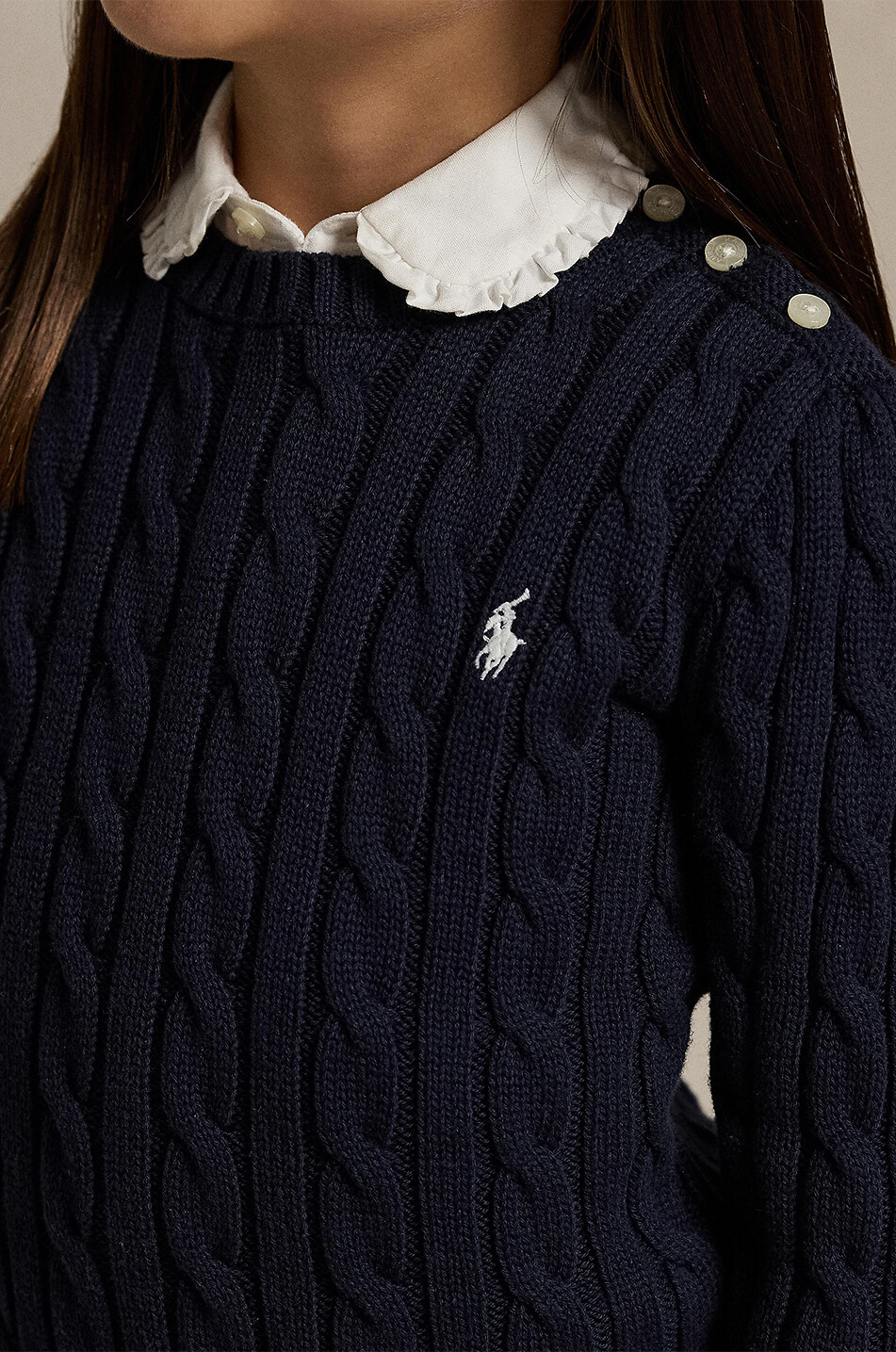 POLO RALPH LAUREN Pull torsadé à col rond en coton fille Pony Fille BLEU FONCE 4