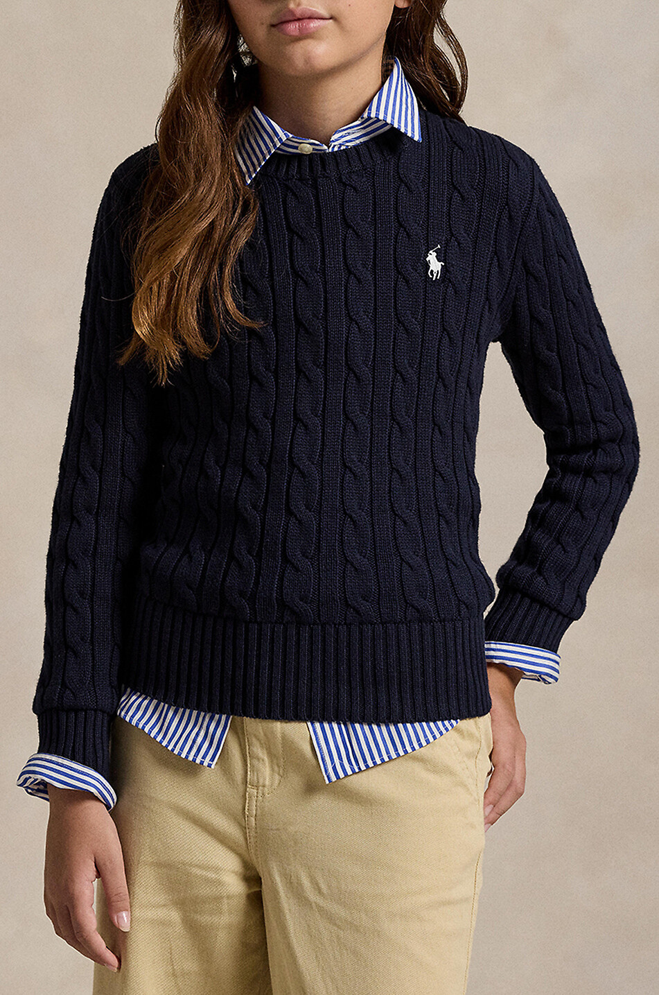 POLO RALPH LAUREN Pull torsadé à col rond en coton fille Pony Fille BLEU FONCE 3