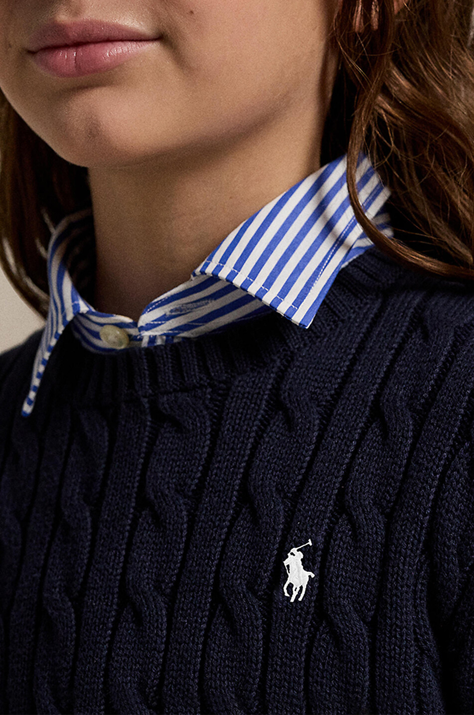 POLO RALPH LAUREN Pull torsadé à col rond en coton fille Pony Fille BLEU FONCE 4