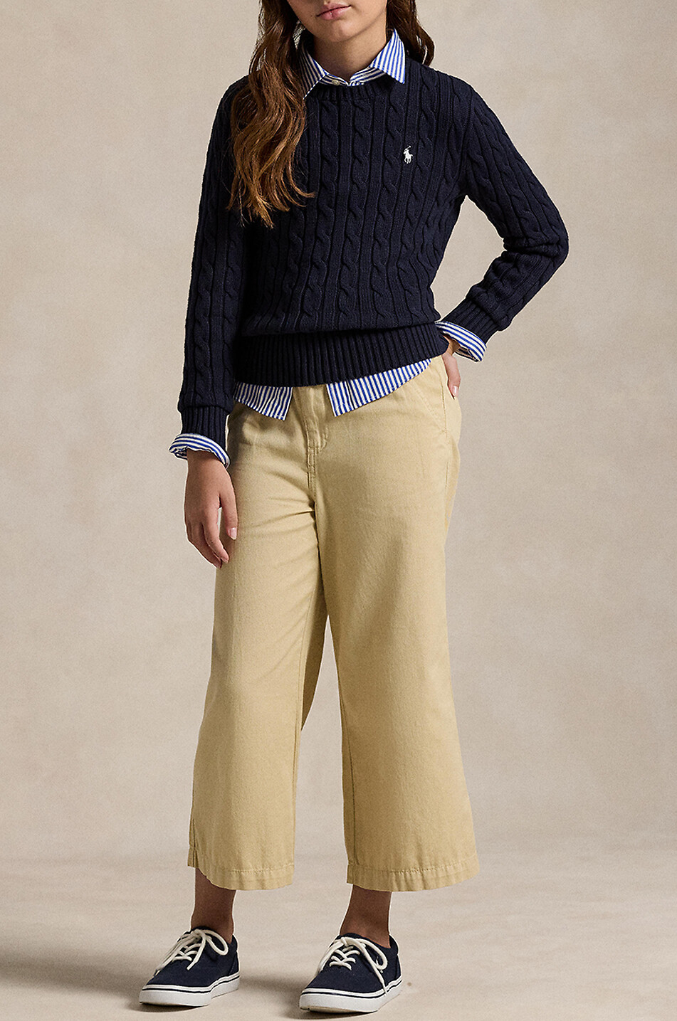 POLO RALPH LAUREN Pull torsadé à col rond en coton fille Pony Fille BLEU FONCE 5