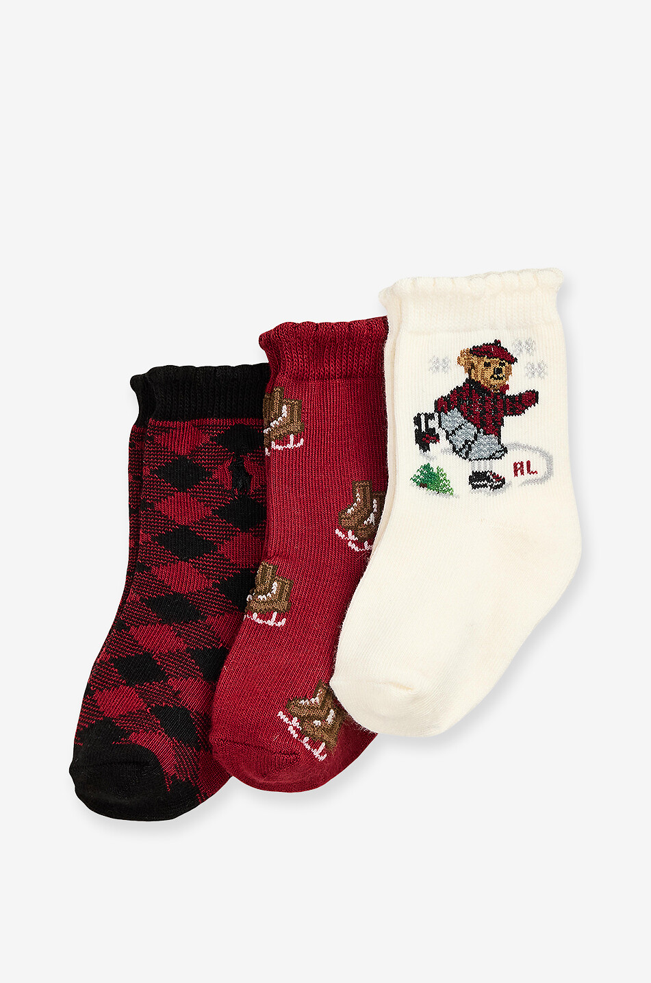 Ice Skating Polo Bear set of 3 pairs of girls' socks