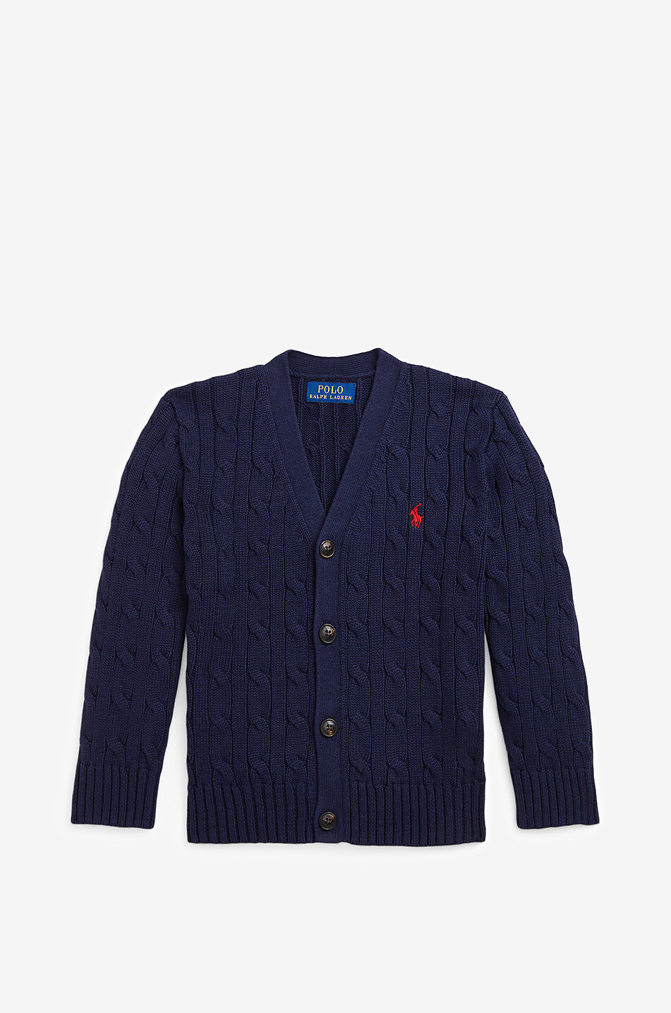 Pony boys' cable-knit cotton V-neck cardigan