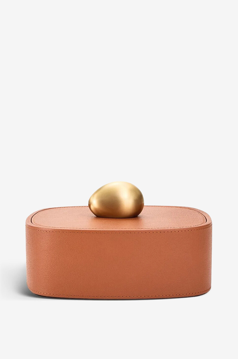 Pebble square grained leather and brass trinket box