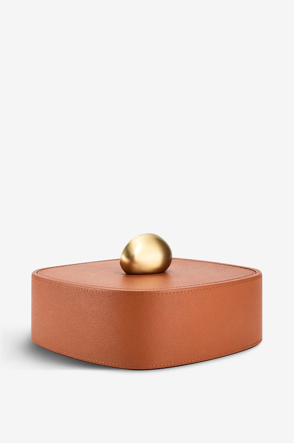 Pebble square grained leather and brass trinket box