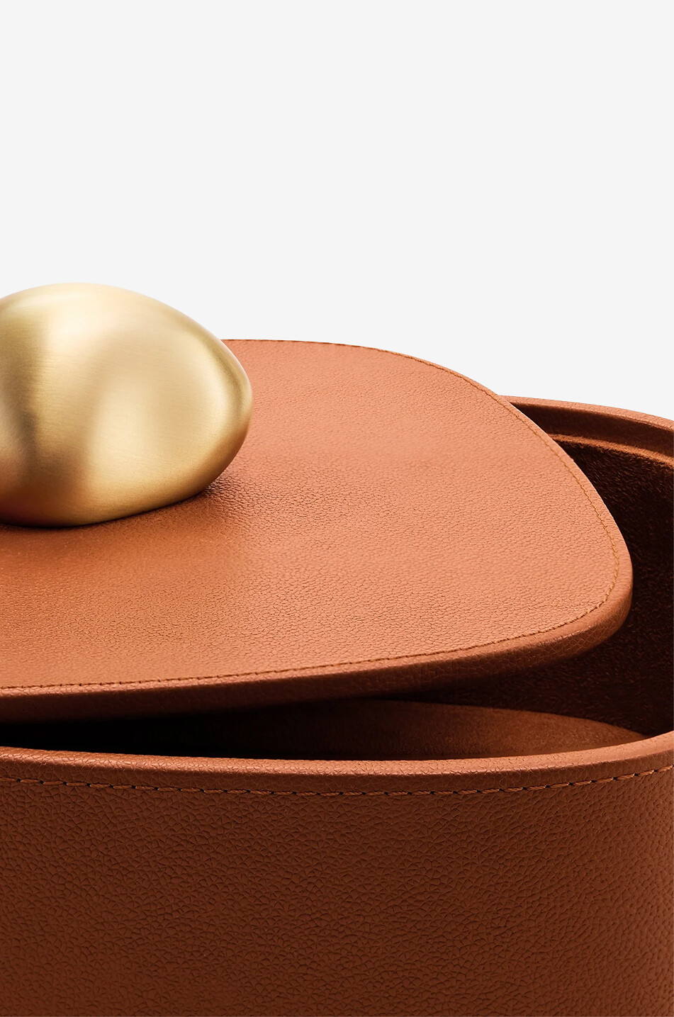 Pebble square grained leather and brass trinket box