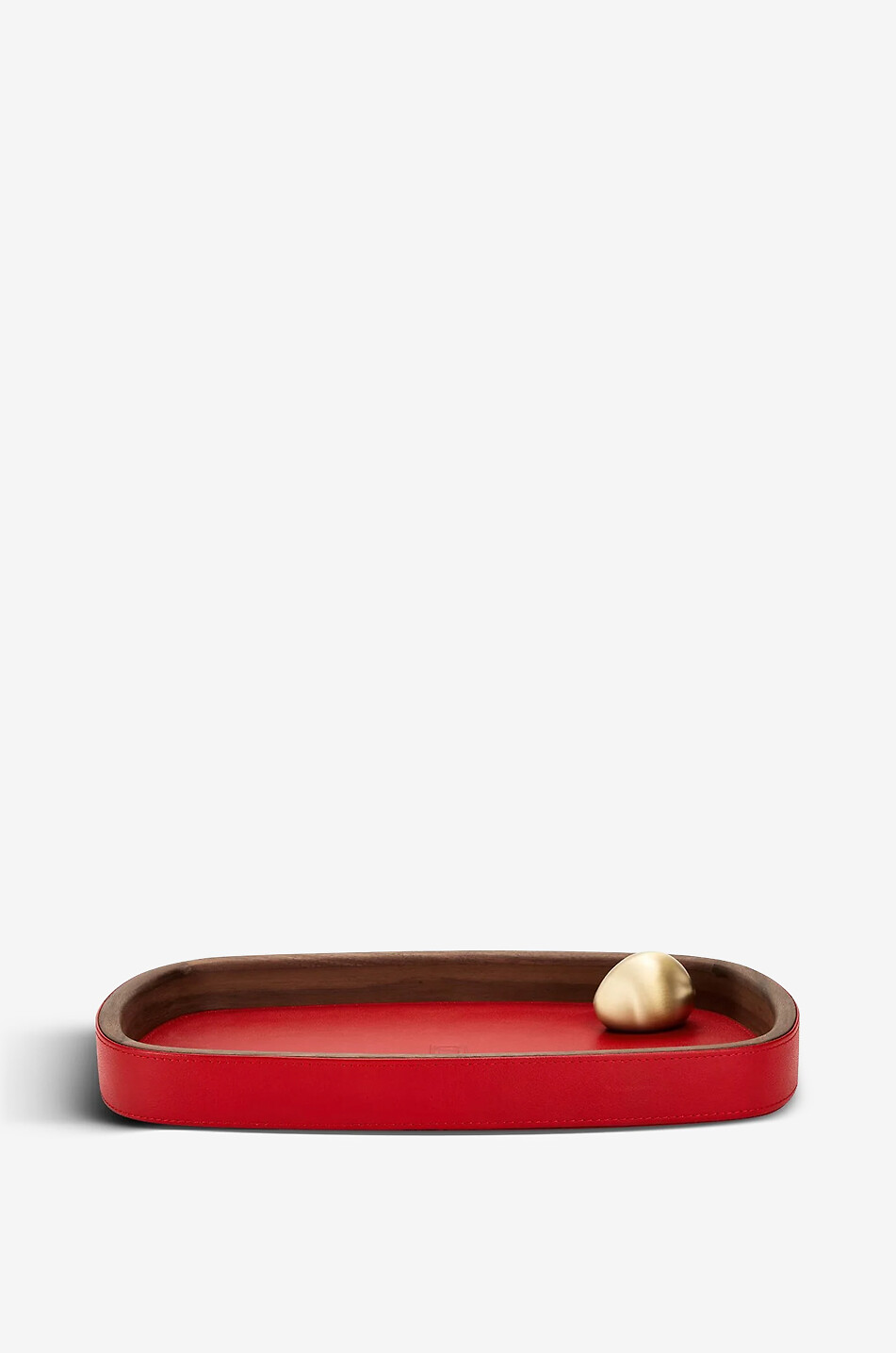 Pebble walnut wood and leather accessory tray