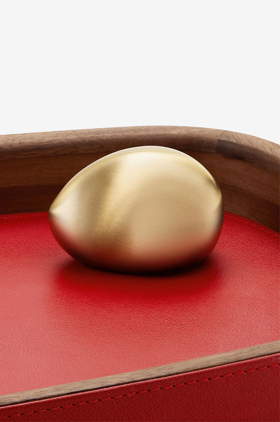 Pebble walnut wood and leather accessory tray