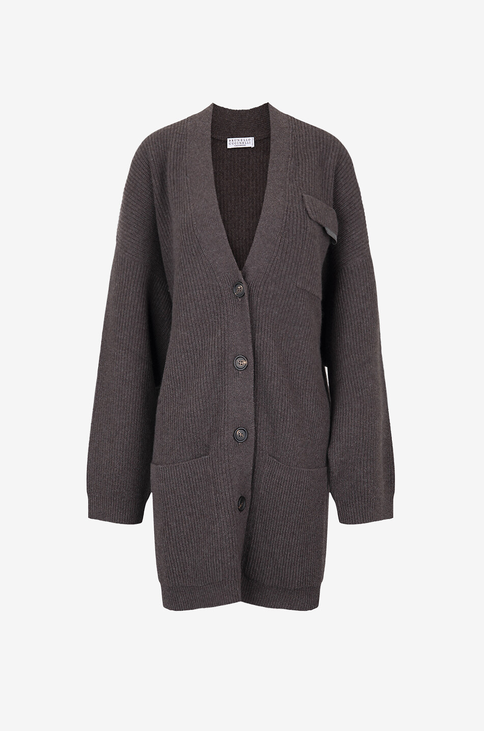 BRUNELLO CUCINELLI Shiny Loop long loose rib knit cashmere cardigan Women BROWN 1