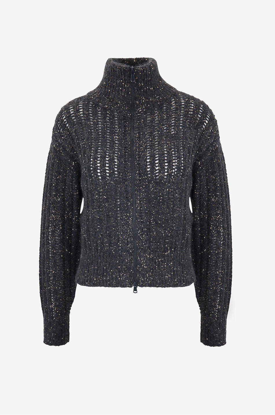 BRUNELLO CUCINELLI Sparkling cropped openwork knit wool and cashmere cardigan Women GREY 1