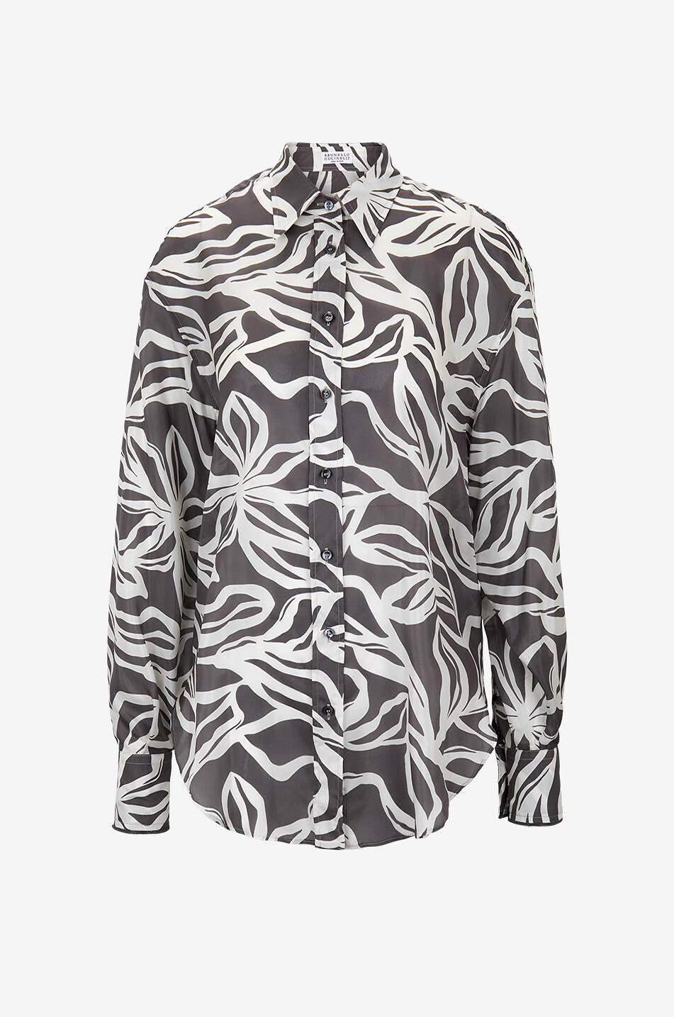 Flora printed loose silk organza shirt