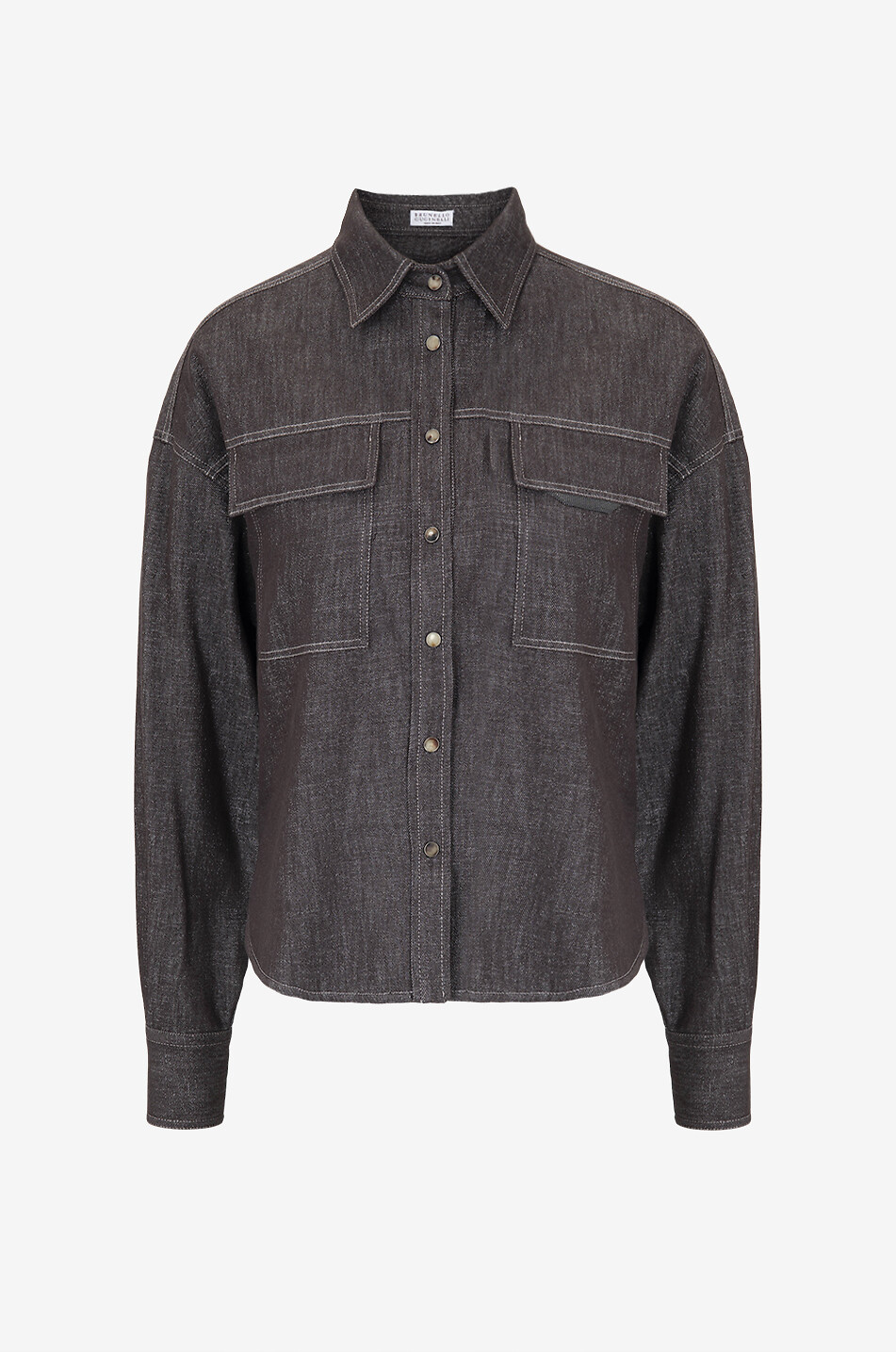 Sparkling denim boxy shirt - BRUNELLO CUCINELLI - DARK BROWN