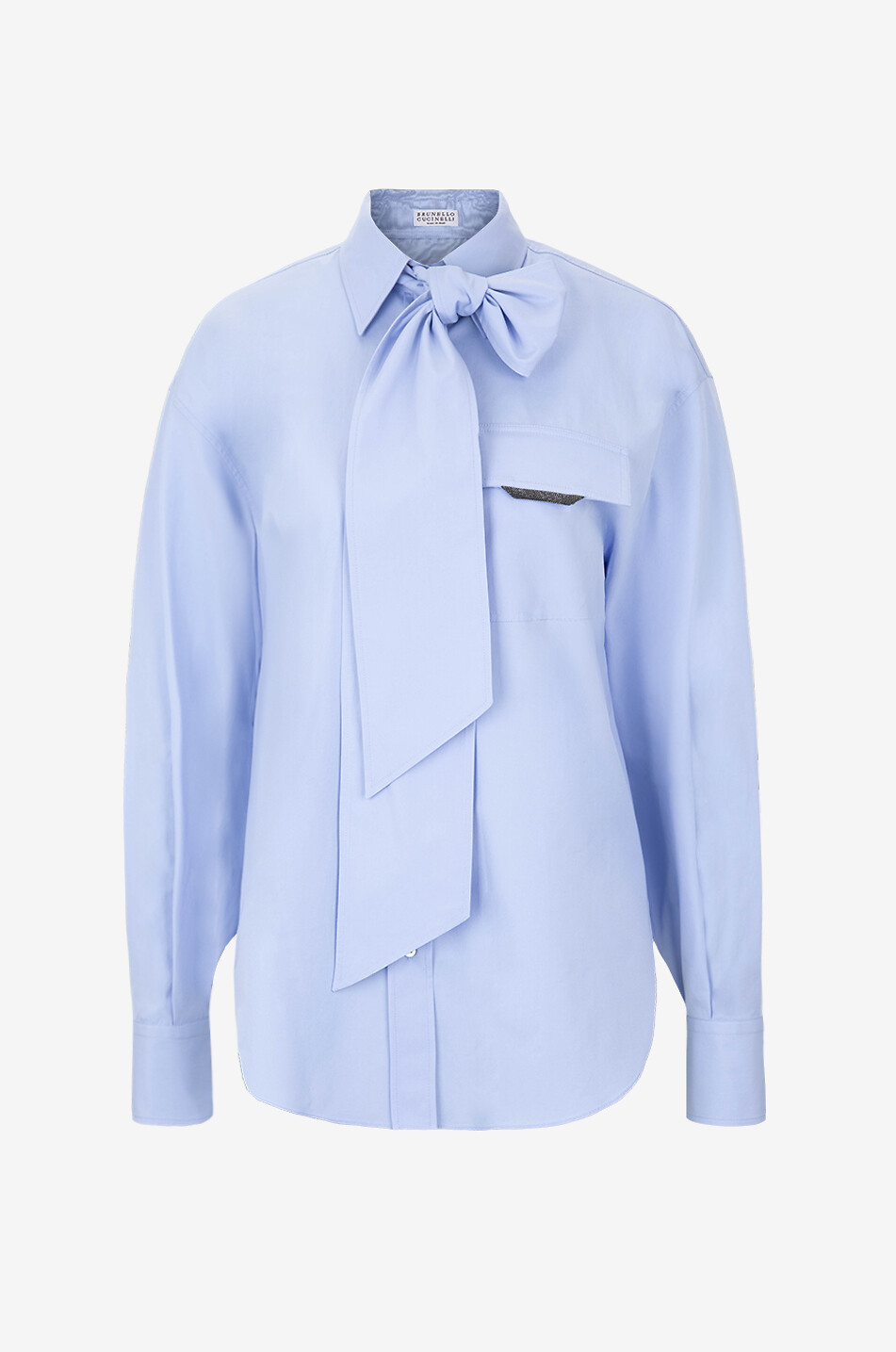 BRUNELLO CUCINELLI Shiny Loop poplin shirt with pussybow Women LIGHT BLUE 1