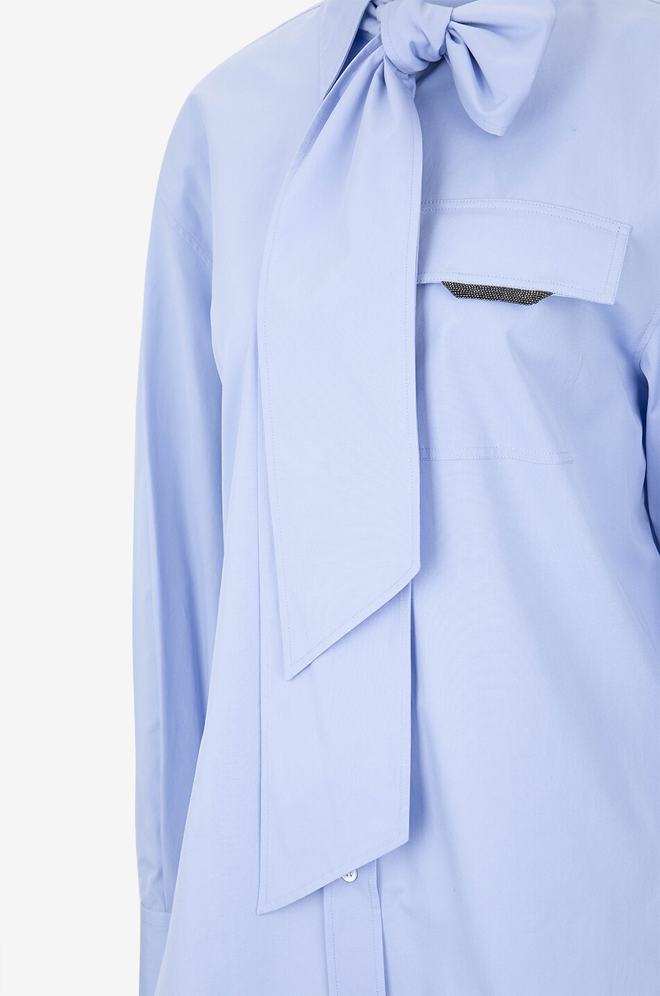 BRUNELLO CUCINELLI Shiny Loop poplin shirt with pussybow Women LIGHT BLUE 3