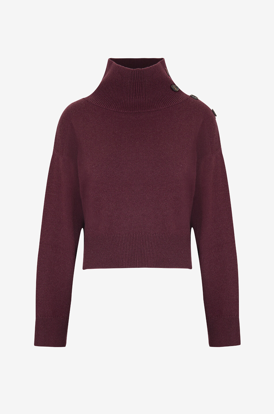 Shiny Tab cashmere button-down funnel-neck short jumper