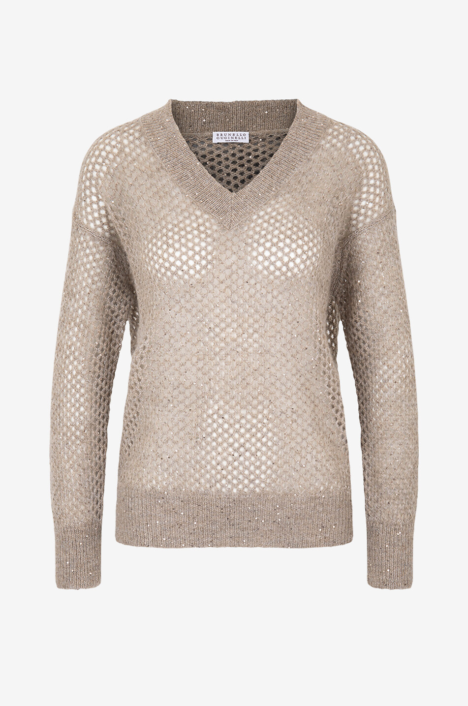 BRUNELLO CUCINELLI Sparkling net knit mohair V-neck jumper Women BROWN 1