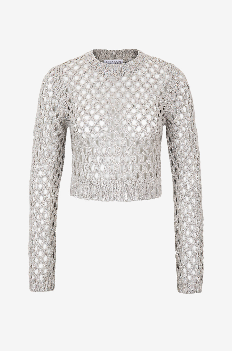 BRUNELLO CUCINELLI Sparkling cropped linen and silk net jumper Women BEIGE 1