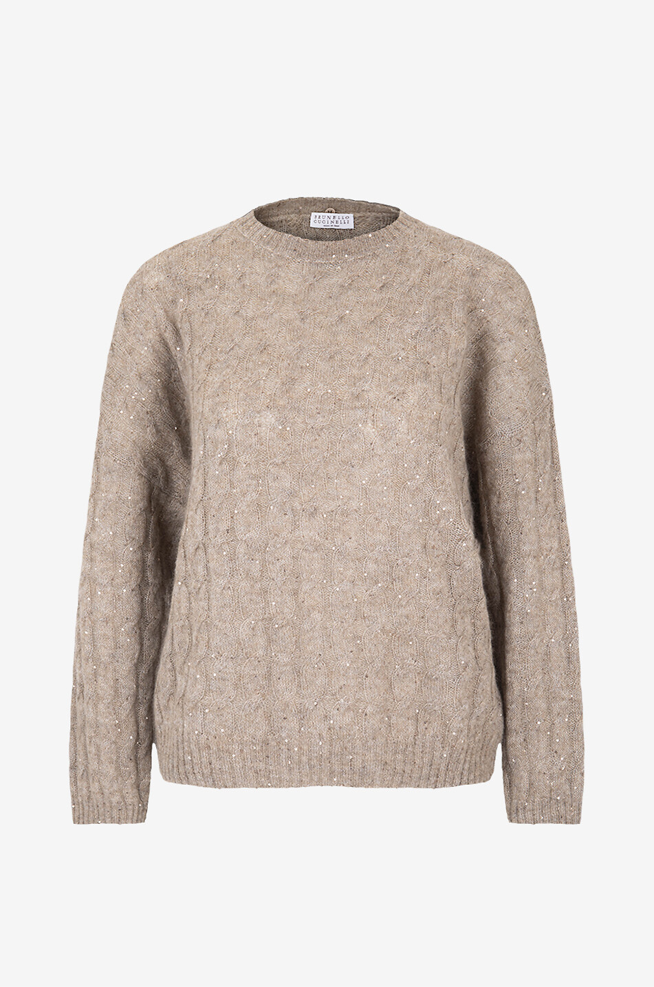 Sparkling cable-knit mohair jumper and removable balaclava