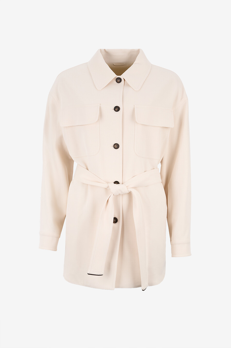 BRUNELLO CUCINELLI Lange Hemdjacke aus Twill mit Gürtel Damen CREMEFARBEN 1