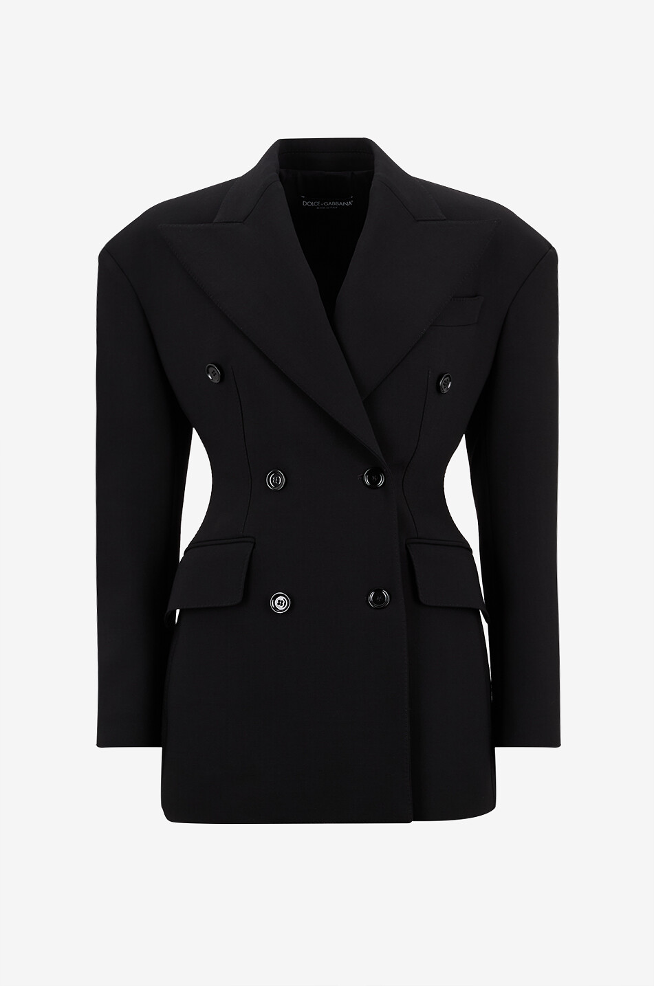 Cinched double-breasted blazer with large lapel