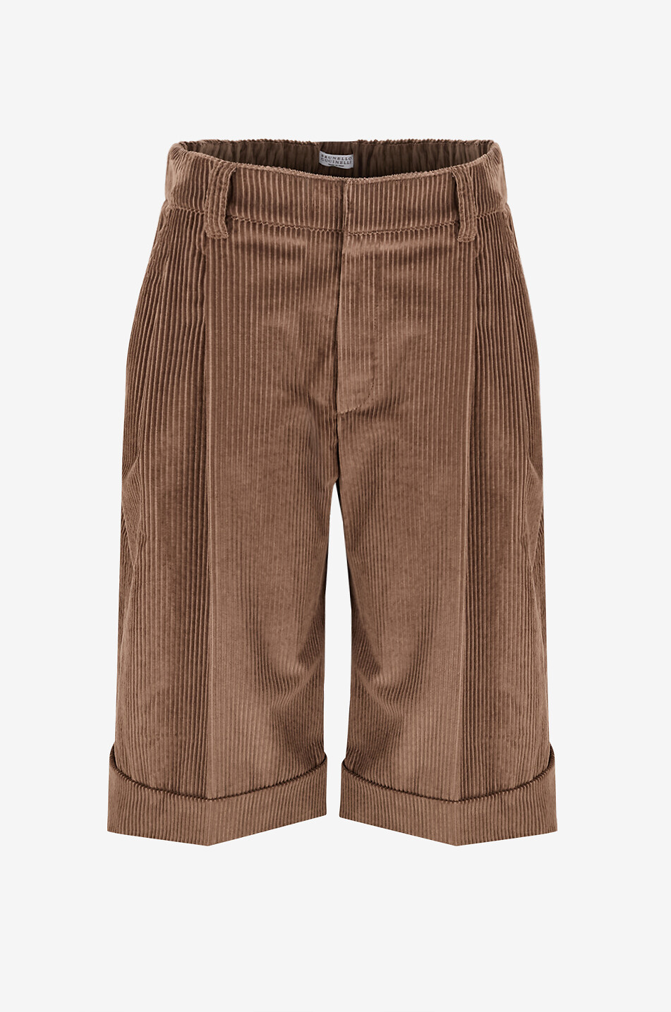BRUNELLO CUCINELLI Shiny Loop corduroy pleated wide-leg Bermuda shorts Women LIGHT BROWN 1