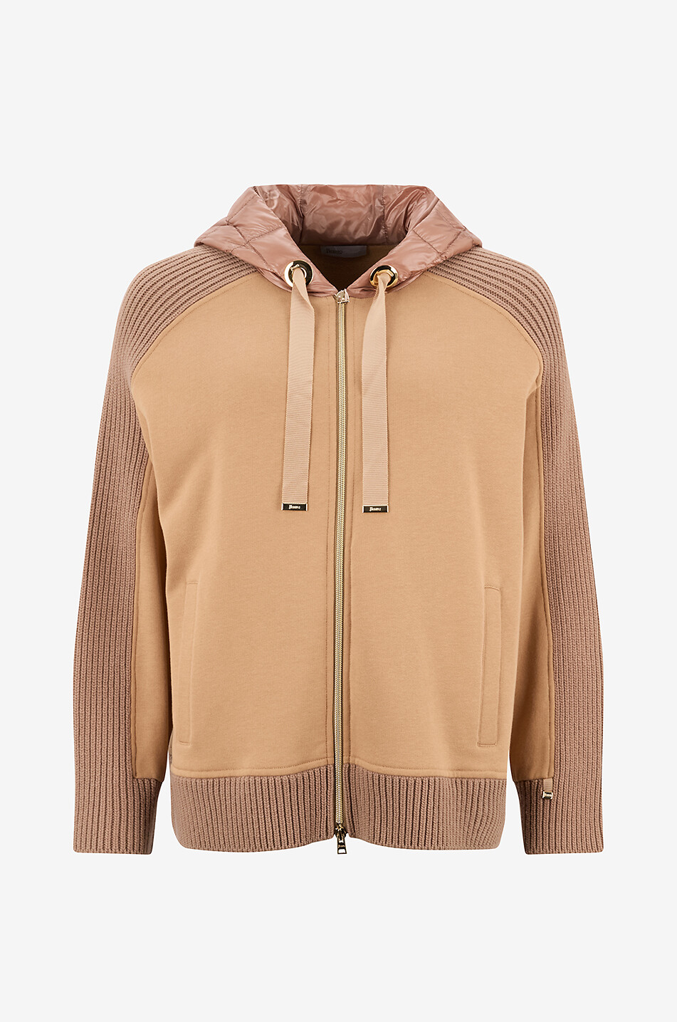 HERNO Cardigan zippé multi-matières à capuche Femme Beige moyen 1