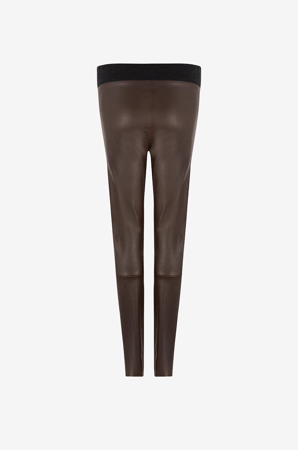 BRUNELLO CUCINELLI Nappaleder-Leggings mit hohem Strick-Taillenbund Damen BRAUN 2