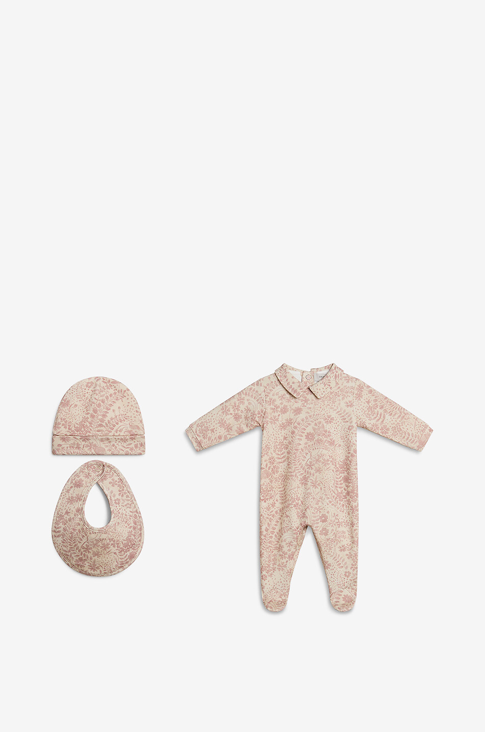 GOLDEN GOOSE Coffret grenouillère bavoir bonnet bébé jersey imprimé fantaisie Bébé ROSE CLAIR 1