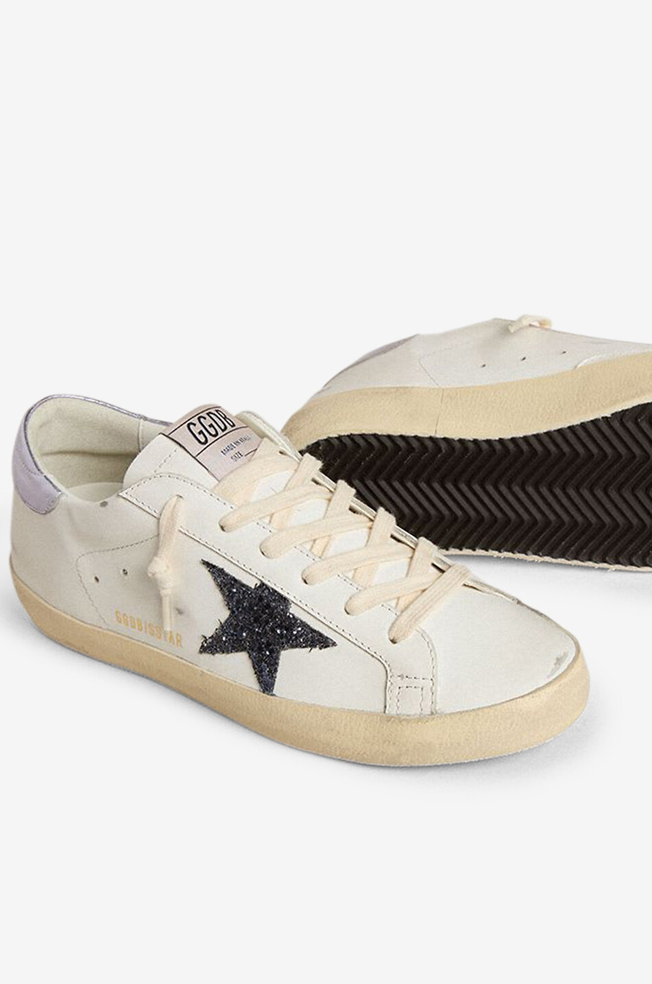 GOLDEN GOOSE Baskets basses en cuir lisse étoile paillettes Super-Star Classic Femme BLANC 4
