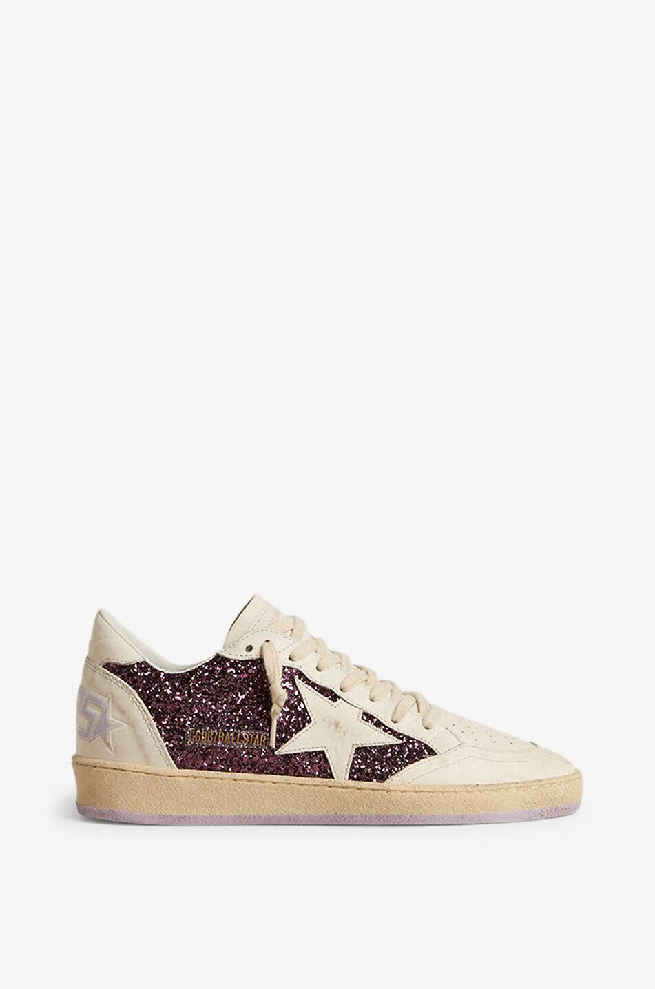 GOLDEN GOOSE Exklusive Sneaker aus gealtertem Leder Ball Star Glitter Damen DUNKELVIOLETT 1