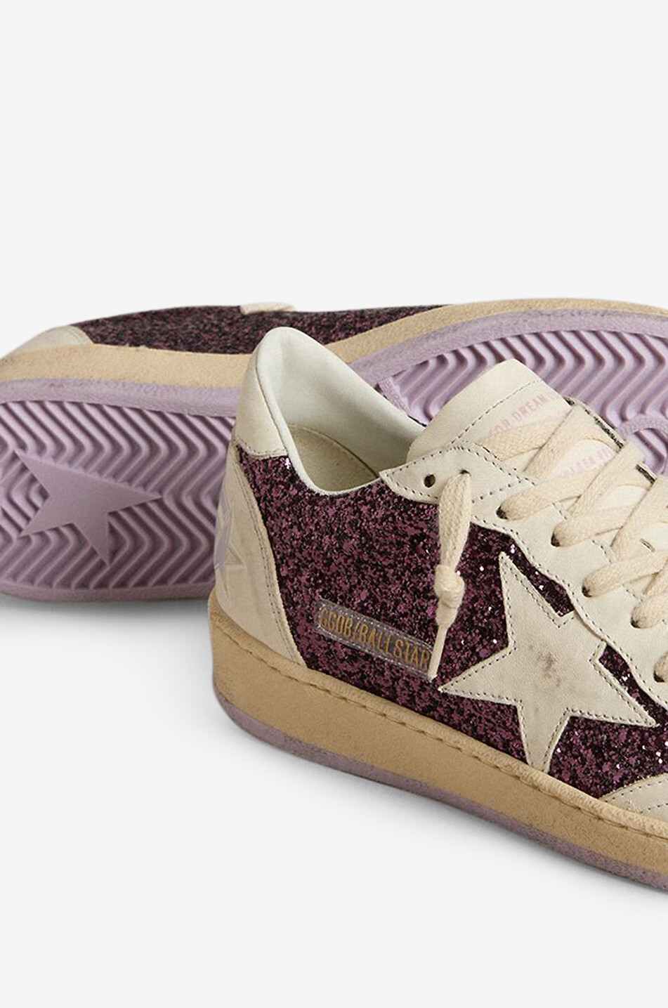 GOLDEN GOOSE Exklusive Sneaker aus gealtertem Leder Ball Star Glitter Damen DUNKELVIOLETT 4
