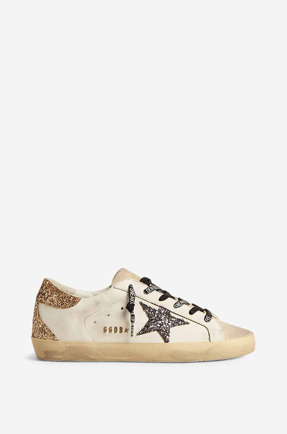 GOLDEN GOOSE Niedrige Ledersneakers mit Glitter-Stern Super-Star Classic Damen WEISS 1
