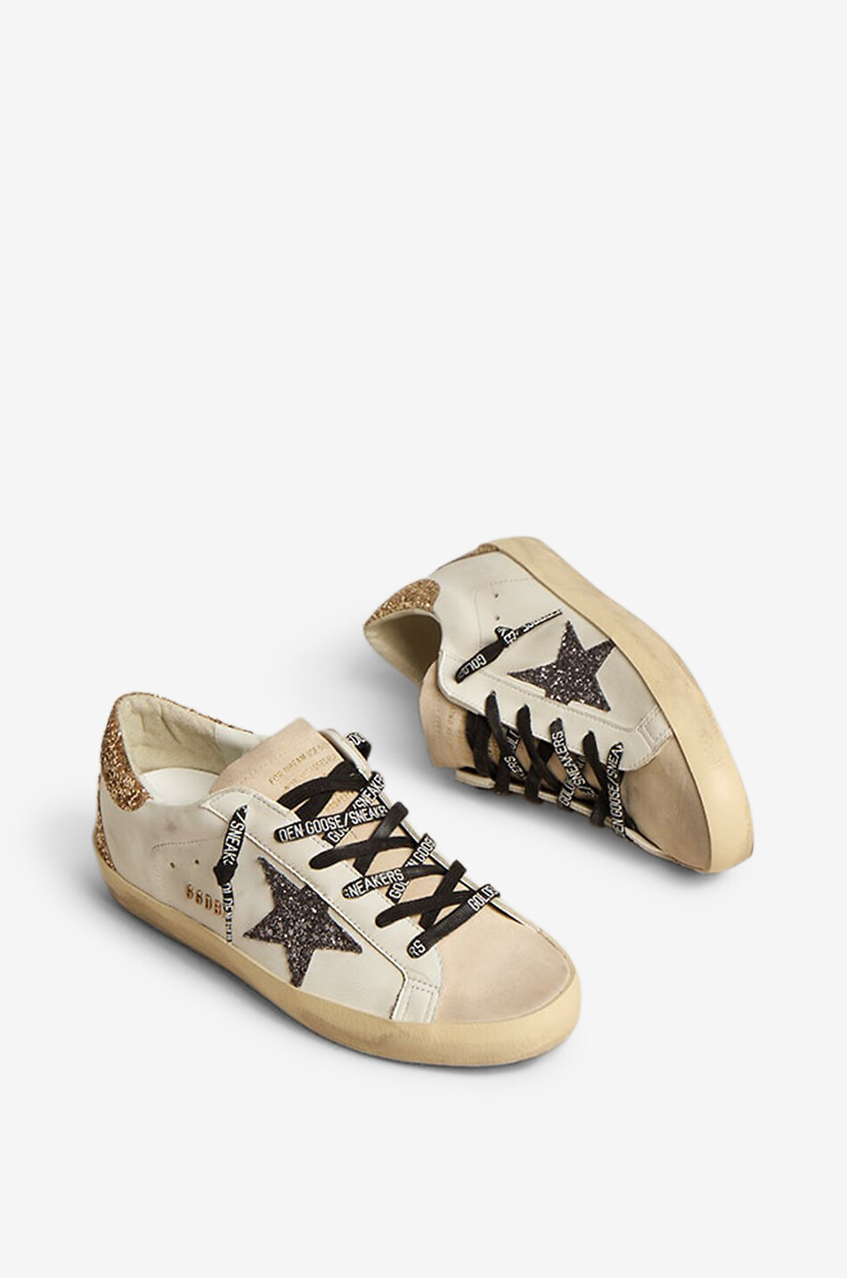 GOLDEN GOOSE Niedrige Ledersneakers mit Glitter-Stern Super-Star Classic Damen WEISS 2