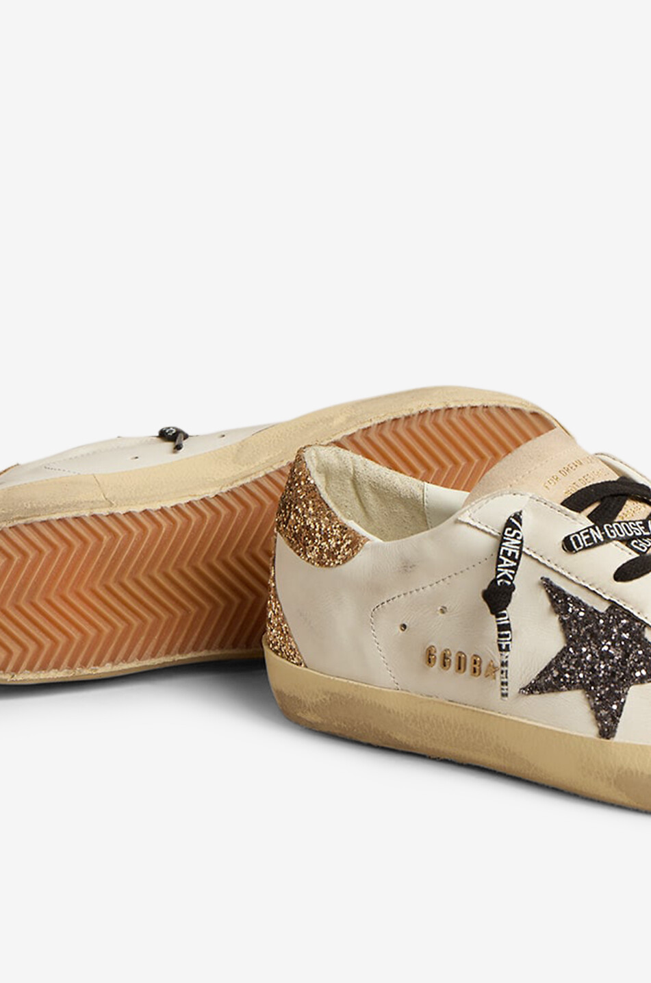 GOLDEN GOOSE Niedrige Ledersneakers mit Glitter-Stern Super-Star Classic Damen WEISS 4