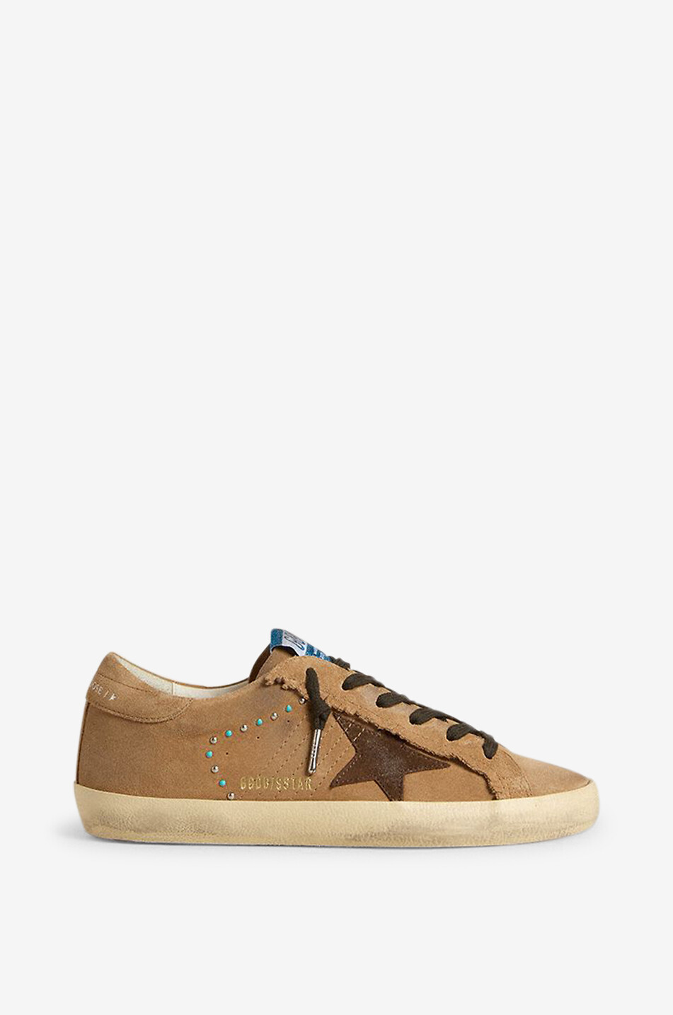 GOLDEN GOOSE Baskets en daim à franges et cabochons Super-Star Classic Femme MARRON CLAIR 1