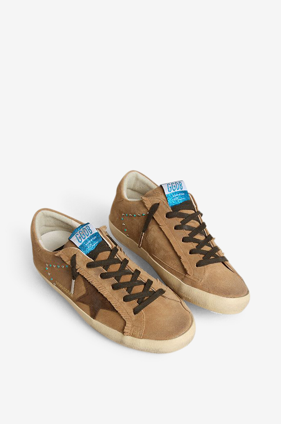 GOLDEN GOOSE Baskets en daim à franges et cabochons Super-Star Classic Femme MARRON CLAIR 2