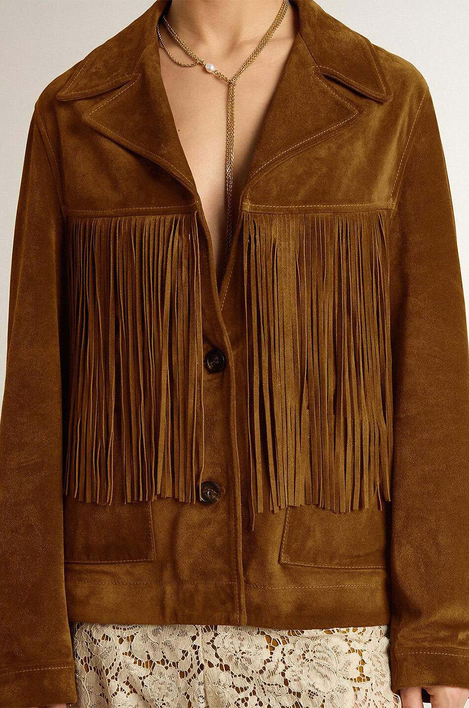 GOLDEN GOOSE Gefranste Boxy-Jacke aus Wildleder Olinda Damen BRAUN 3