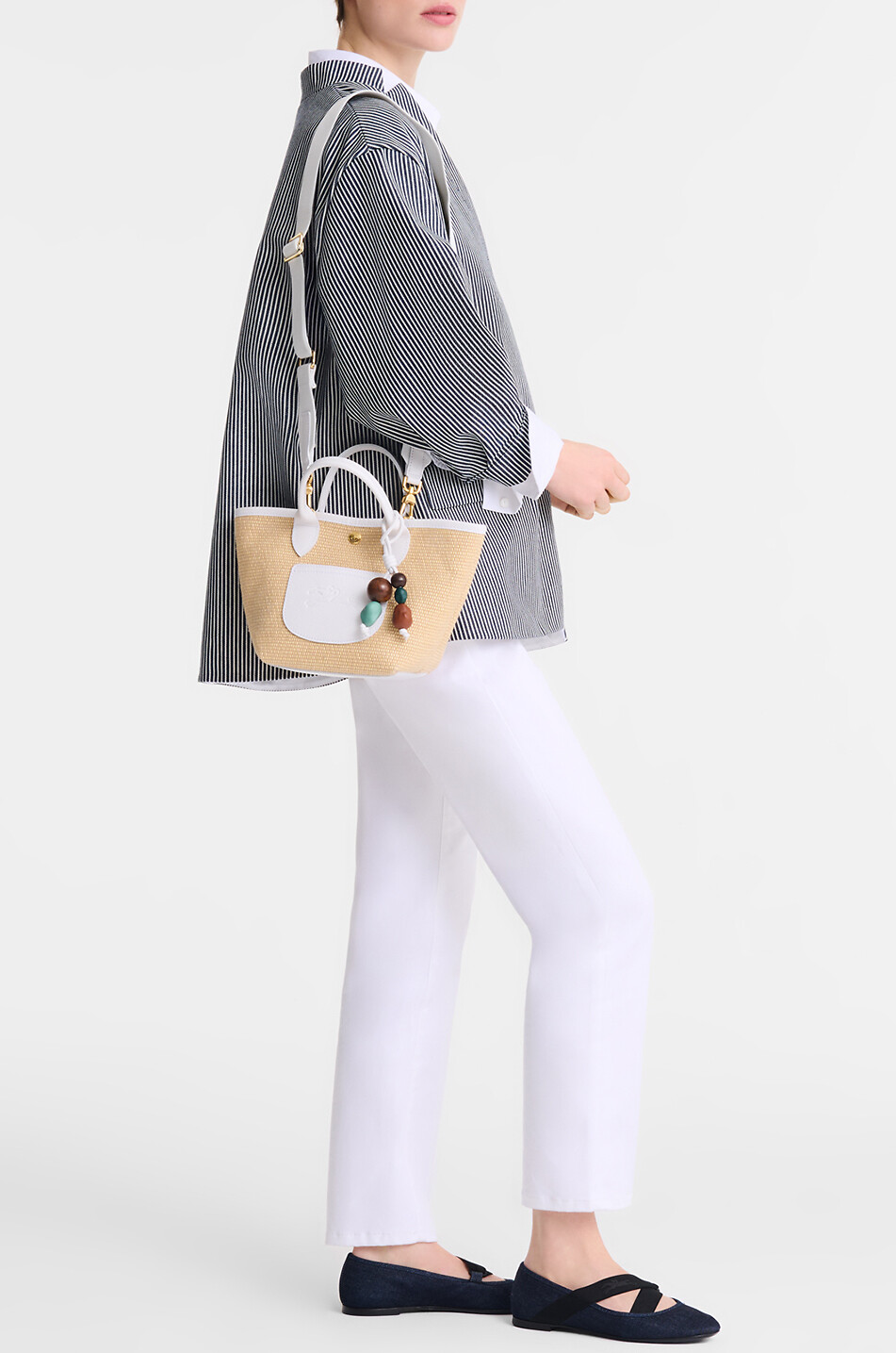 LONGCHAMP Le Pliage Collection XS charm-adorned raffia effect basket Women WHITE 3